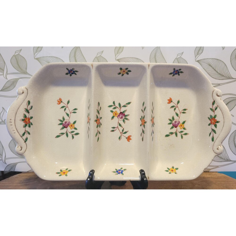 Goldcastle Ceramic 3-Compartment Relish/Dresser Tray - Made in Japan - 1940s